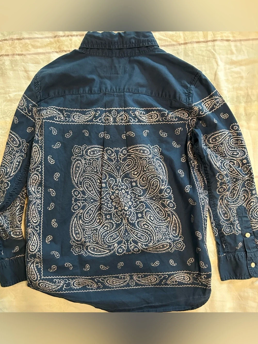 Ralph Lauren Navy Blue Paisley Cowboy Button-Down Shirt Boys 7